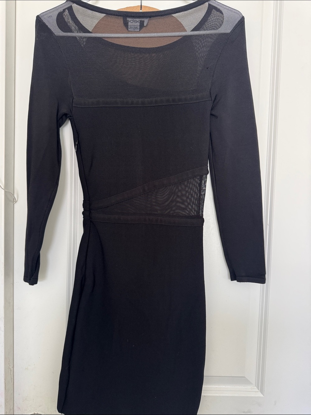 bebe Black Long-Sleeve Mesh Inset Sheath Dress - Picture 2 of 4